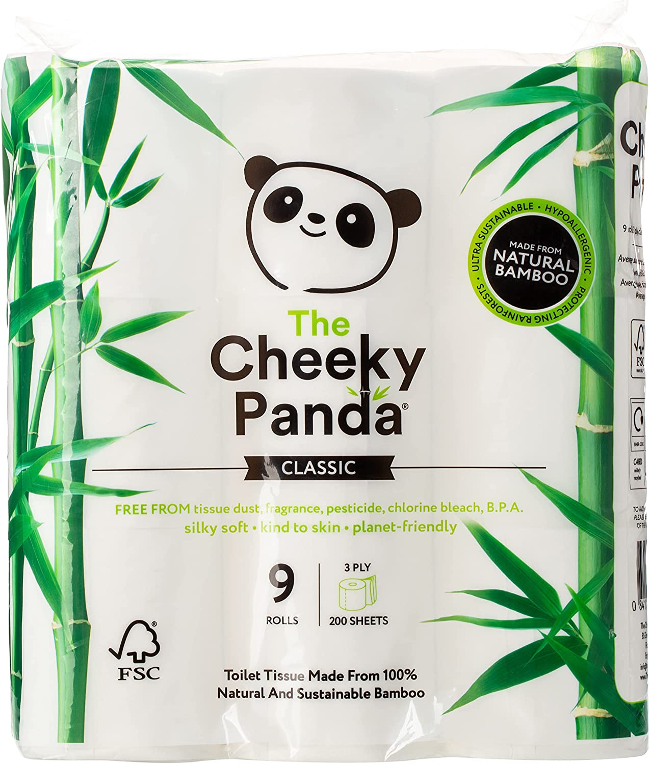 The Cheeky Panda Bamboo Toilet Roll Tissue Paper 9 Rolls 3ply RRP 9.60 CLEARANCE XL 8.99